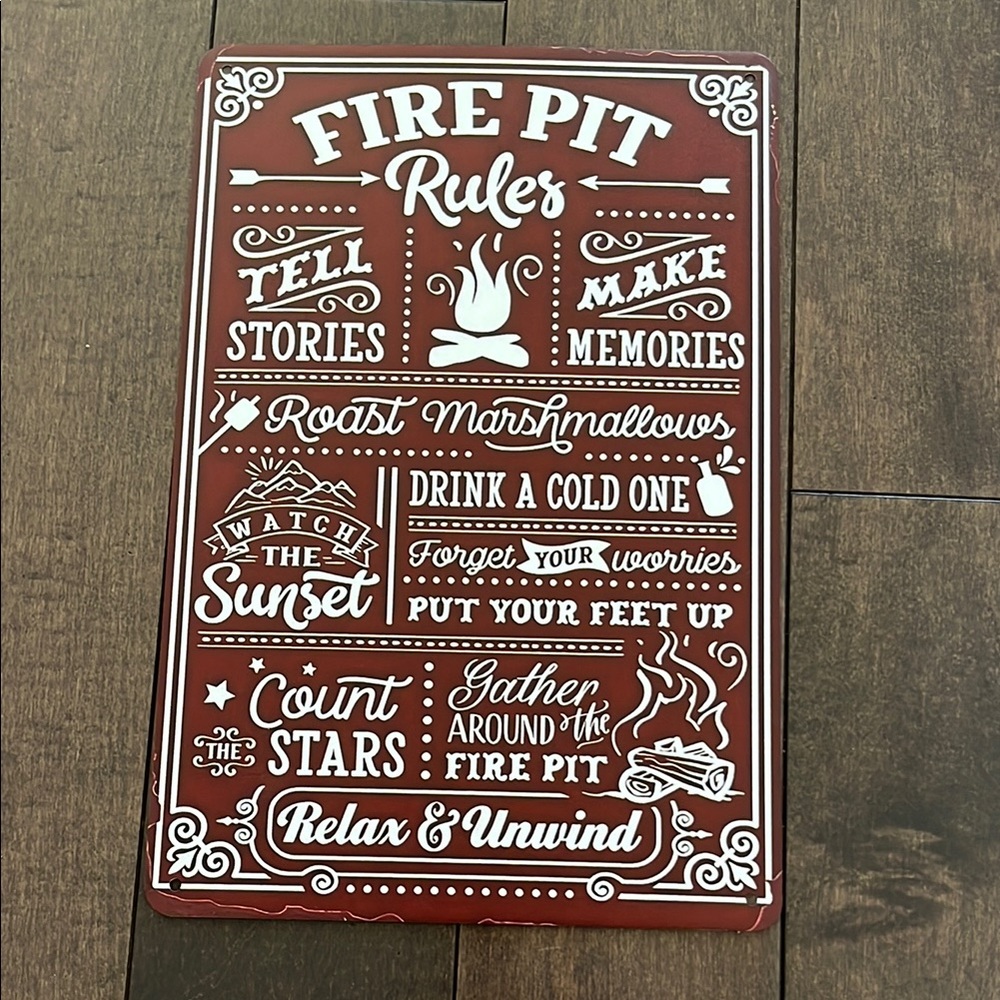 Dark Red Fire Pit Rules Sign